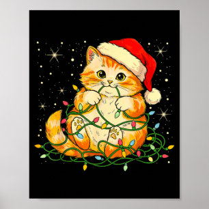 Cat Christmas Lights Santa Hat Xmas Cats Lover Pet Poster