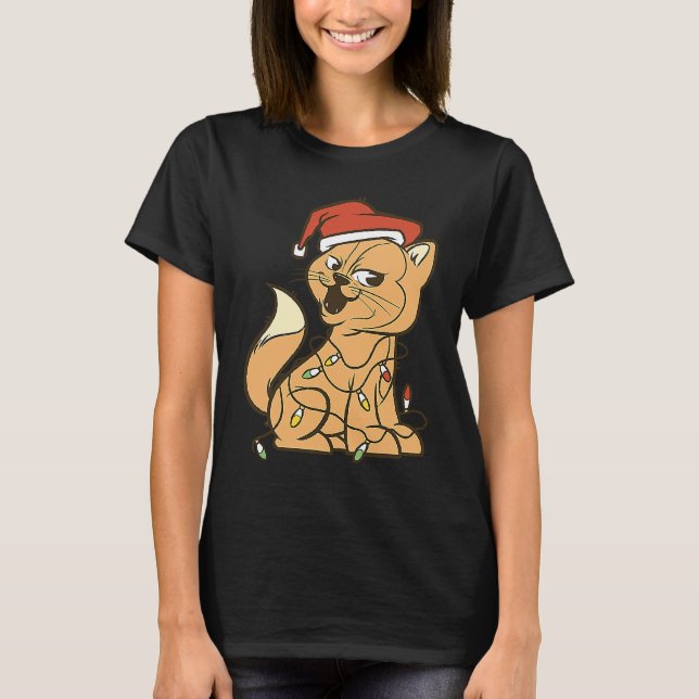 Cat Christmas Lights Tree  Cat T-Shirt (Front)