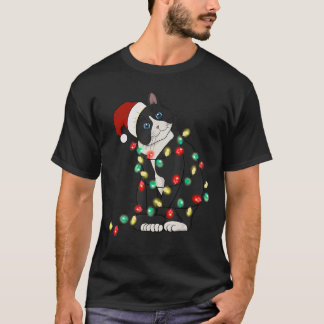 Cat Christmas Lights Tree Santa Hat Cat   Christma T-Shirt