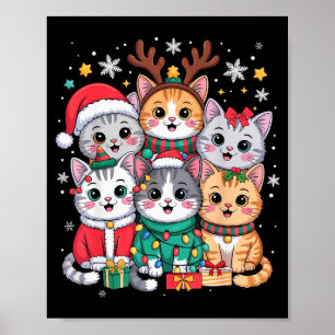 Cat Christmas Men Women Kids Santa Reindeer Kitten Poster