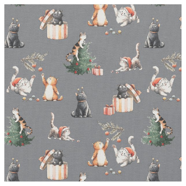 Cat Christmas Meow purr kitten Fabric (Close Up)