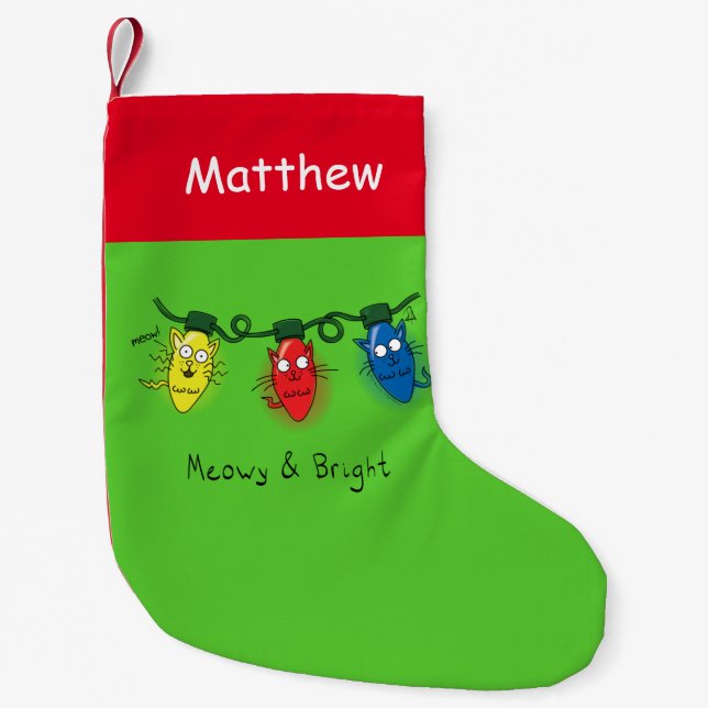 Cat Christmas Meowy and Bright Small Christmas Stocking (Front)