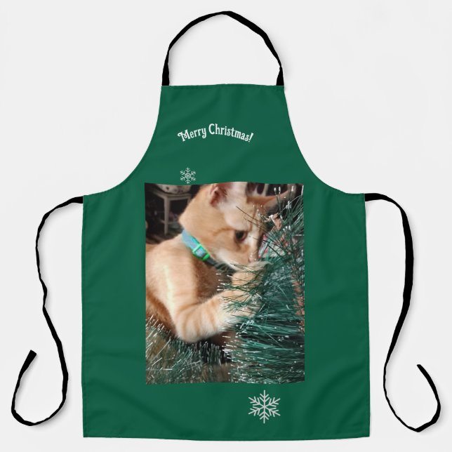 Cat Christmas Photo text customize Apron (Front)