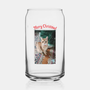 Cat Christmas Photo text customize Can Glass