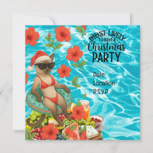 Cat Christmas Pool Party for Christmas in July  Invitation