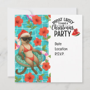 Cat Christmas Pool Party for Christmas in July  Invitation