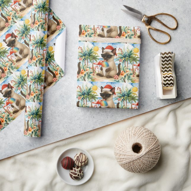 Cat Christmas Pool Party for Christmas in July  Wrapping Paper (Crafts)