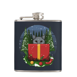 Cat Christmas Present Adult Stocking Stuffer Hip Flask