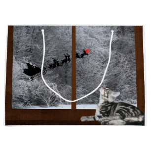 Cat Christmas red dot reindeer Large Gift Bag