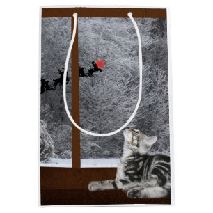 Cat Christmas red dot reindeer Medium Gift Bag