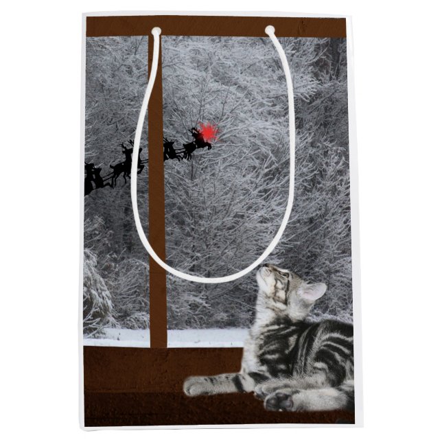 Cat Christmas red dot reindeer Medium Gift Bag (Front)
