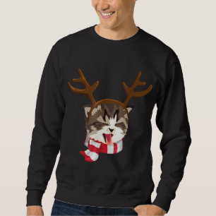 Cat Christmas Reindeer Antlers Funny Catmas Xmas Sweatshirt
