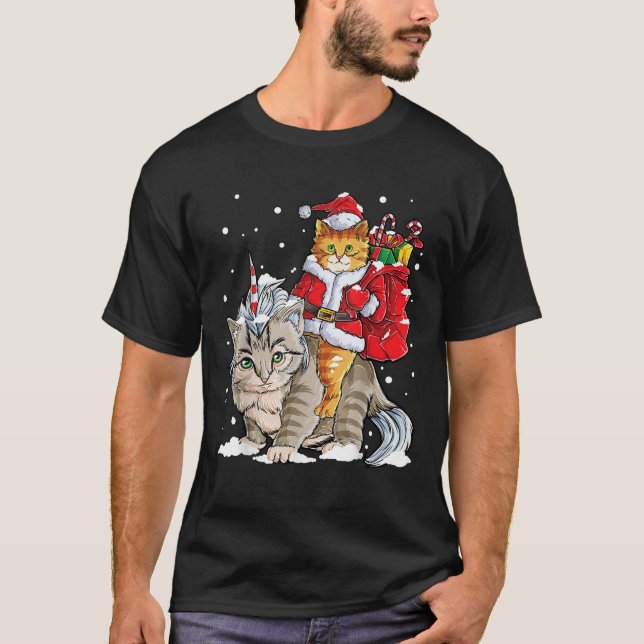 Cat Christmas Santa Caticorn Unicorn Meowy Catmas  T-Shirt (Front)