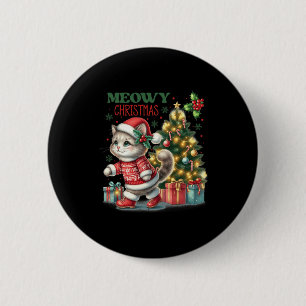 Cat Christmas Santa Hat And Tree Funny Meowy Cats 6 Cm Round Badge