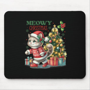 Cat Christmas Santa Hat And Tree Funny Meowy Cats Mouse Mat