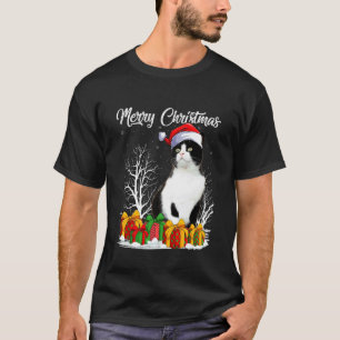 Cat Christmas Santa Hat Funny Black Cat Men Women T-Shirt