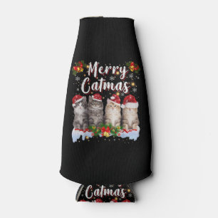 Cat Christmas Santa Hat Funny Merry Catmas Bottle Cooler
