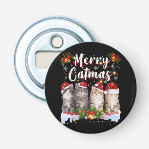 Cat Christmas Santa Hat Funny Merry Catmas Bottle Opener