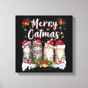 Cat Christmas Santa Hat Funny Merry Catmas Canvas Print