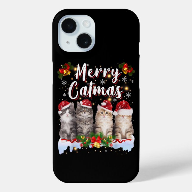 Cat Christmas Santa Hat Funny Merry Catmas Case-Mate iPhone Case (Back)