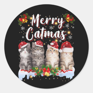 Cat Christmas Santa Hat Funny Merry Catmas Classic Round Sticker