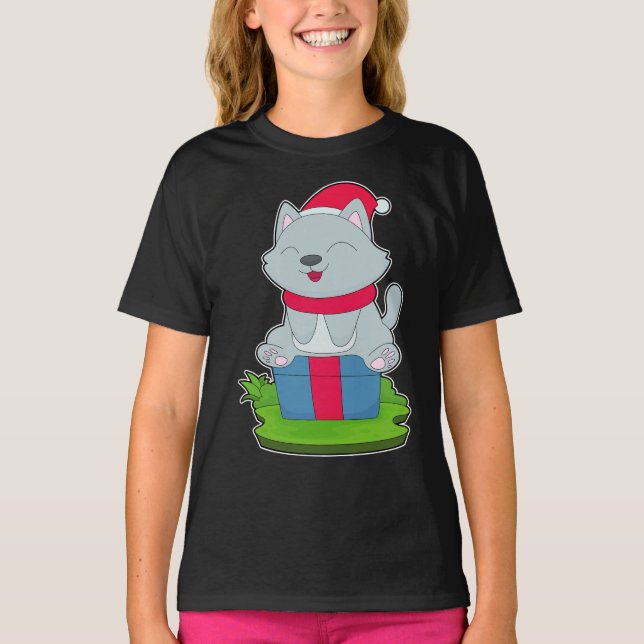Cat Christmas Santa hat T-Shirt (Front)