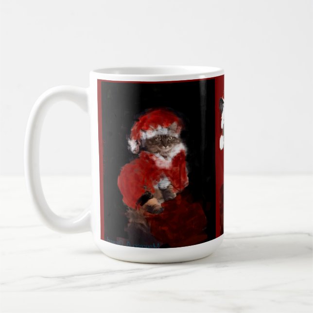 Cat Christmas Santa Maureen Girard Blue Eyes Coffee Mug (Left)