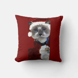Cat Christmas Santa Maureen Girard Blue Eyes Cushion