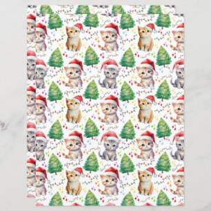 Cat Christmas Scrapbook Paper in White