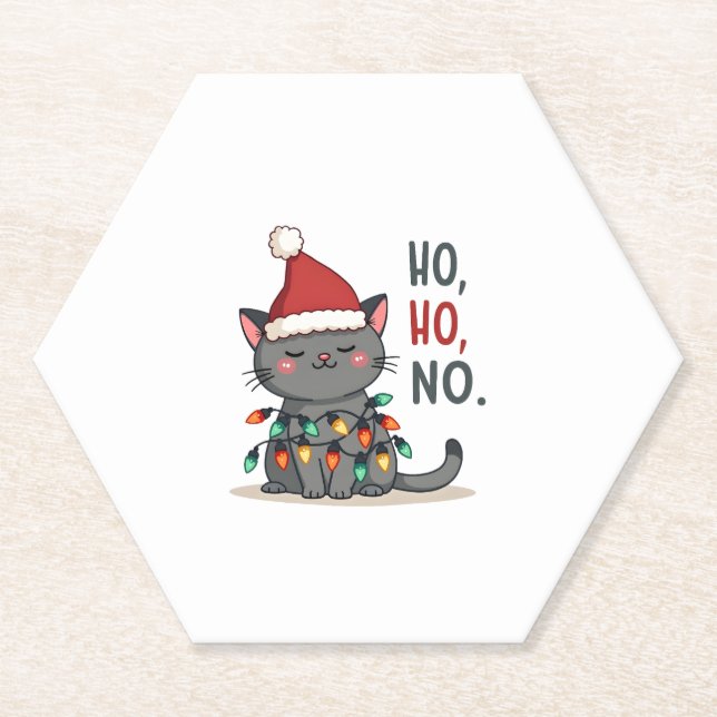 Cat Christmas Shirt Kids Funny Santa Cat Christmas Paper Coaster (Front)