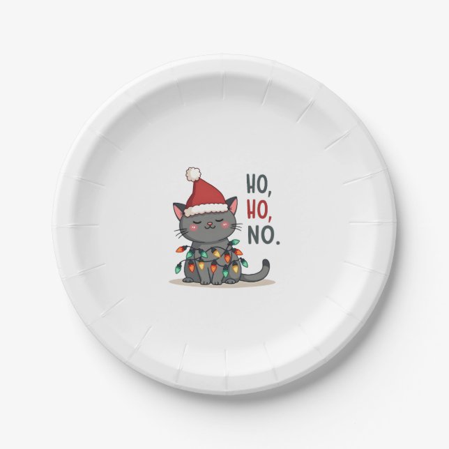 Cat Christmas Shirt Kids Funny Santa Cat Christmas Paper Plate (Front)