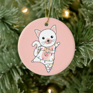 Cat Christmas Snow Winter Animals Cats Ceramic Orn Tree Decoration