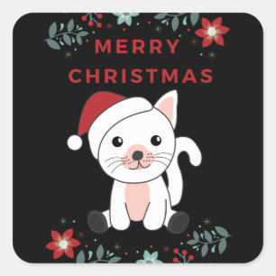 Cat Christmas Snow Winter Animals Cats Square Stic Sticker