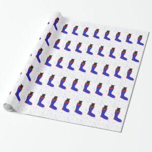 Cat Christmas Stocking Snowflakes Wrapping Paper