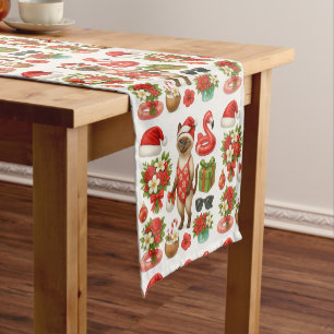 Cat Christmas Summer July Pool Party Short Table Runner