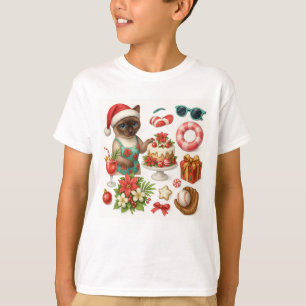 Cat Christmas Summer July Pool Party T-Shirt
