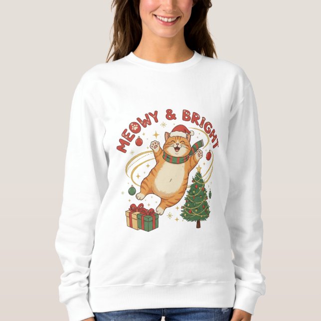 Cat Christmas Sweatshirt Gift for Cat Lovers (Front)