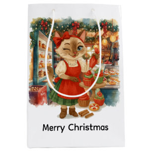 Cat Christmas themed Bakery Shop Medium Gift Bag