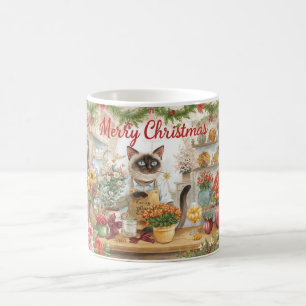 Cat Christmas themed by Siamese cat in florist Coffee Mug