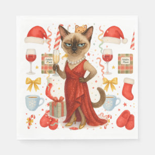 Cat Christmas themed for Siamese Cat Lovers Napkin