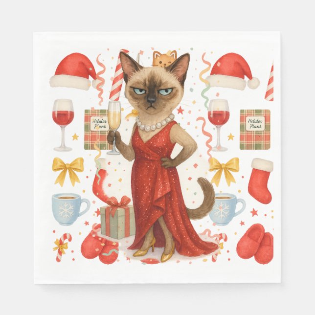Cat Christmas themed for Siamese Cat Lovers Napkin (Front)