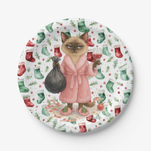 Cat Christmas themed for Siamese Cat Lovers Paper Plate