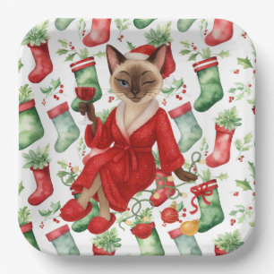 Cat Christmas themed for Siamese Cat Lovers Paper Plate