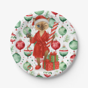 Cat Christmas themed for Siamese Cat Lovers Paper Plate