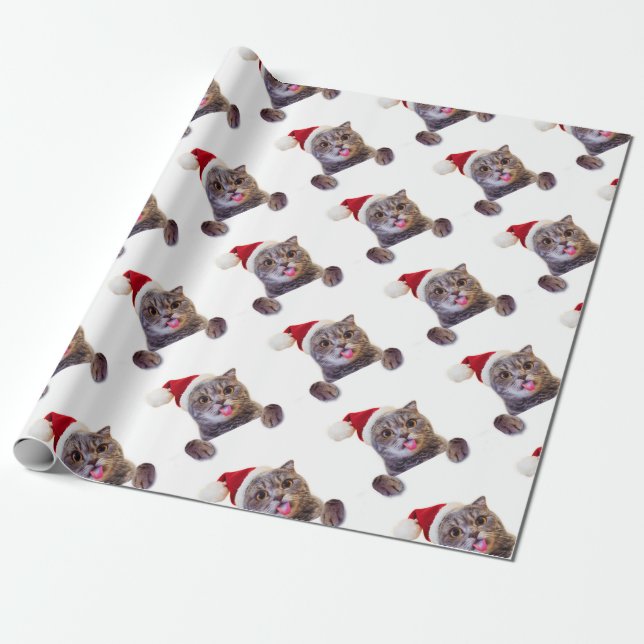 Cat Christmas Tongue Wrapping Paper (Unrolled)