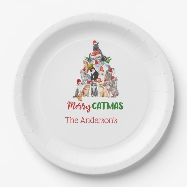 Cat Christmas Tree Cat Lover Cat Owner Christmas Paper Plate (Front)