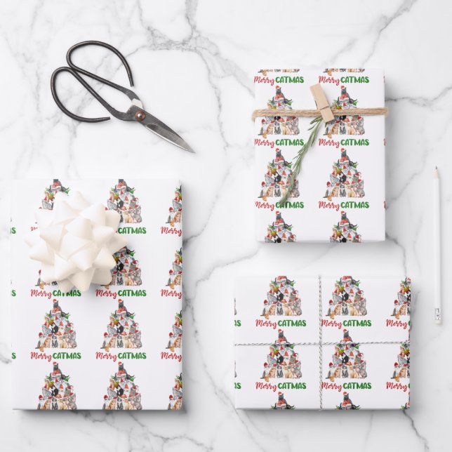 Cat Christmas Tree Cat Lover Christmas Holiday  Wrapping Paper Sheet (Front)