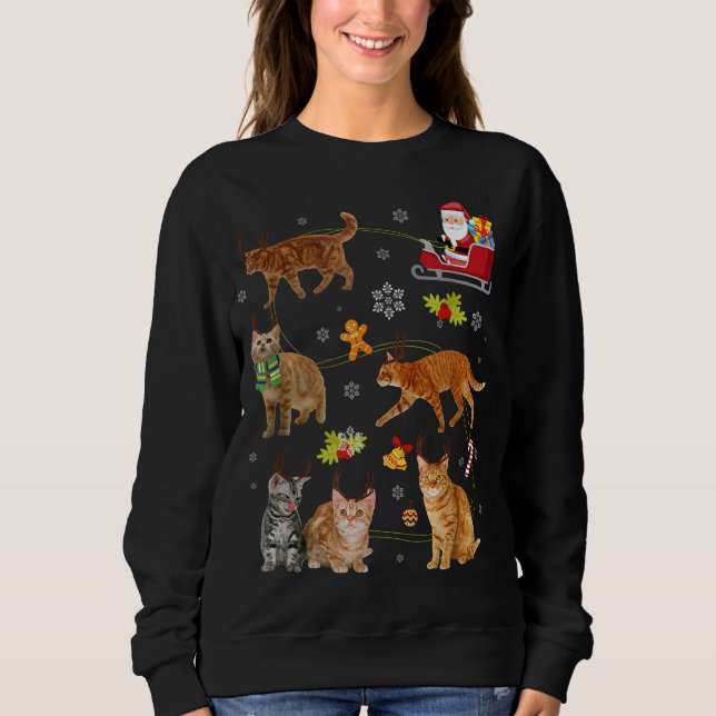 Cat Christmas Tree Cat Santa Hat Lights Xmas Gift  Sweatshirt (Front)