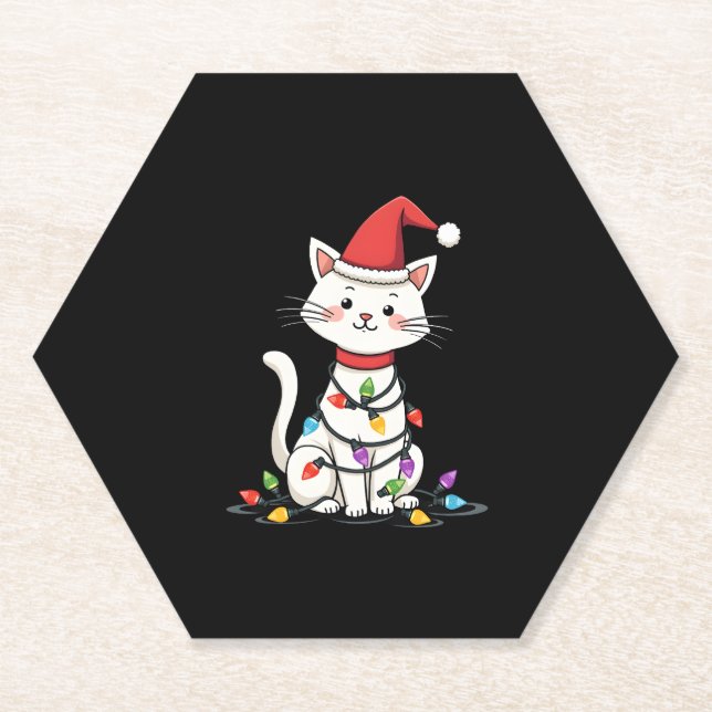 Cat Christmas Tree Christmas (1) Paper Coaster (Front)