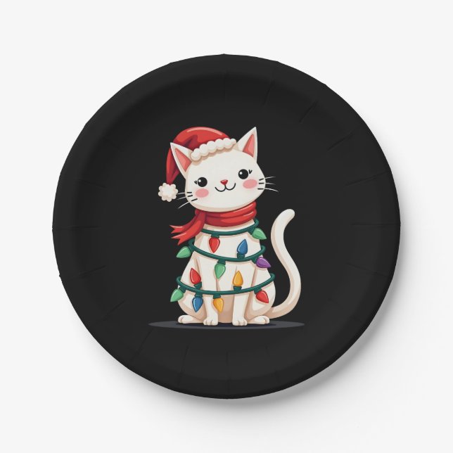 Cat Christmas Tree Christmas (1) Paper Plate (Front)